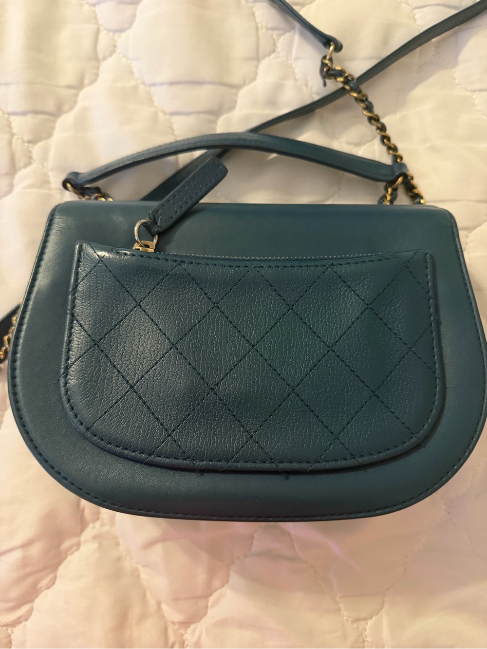 CHANEL Small Coco Curve Flap Bag - Teal/Deep Blue with Gold Hardware - Picture 5 of 10